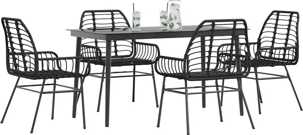 Möbel 5-teiliges Garten-Esszimmerset aus schwarzem Polyrattanglas - Gartenmöbelgarnituren 3334438
