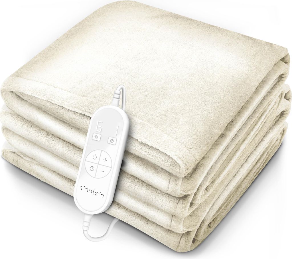 sinnlein Heizdecke aus Plüsch 200 x 180 cm Beige SÜD | elektrische Wärmedecke mit Abschaltautomatik | Kuscheldecke | Timerfunktion | 9 Tempera...