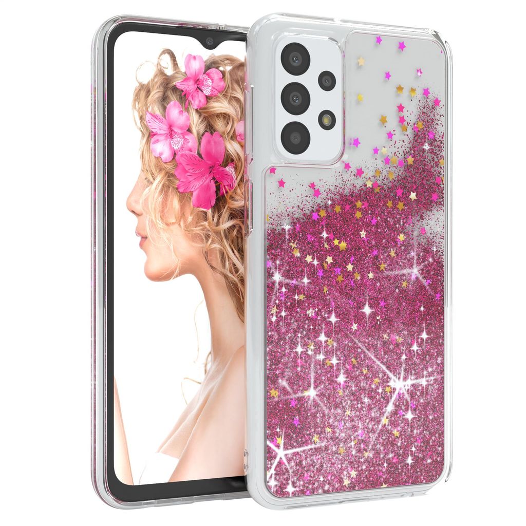 EAZY CASE - Glitzer Hülle kompatibel mit Samsung Galaxy A23 5G Glitzer Schutzhülle, Soft Case, Backcover Transparent mit Motiv