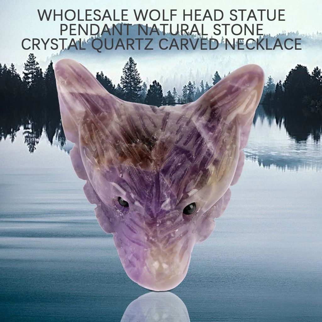 Kristall-Anhänger, Kristall-Halskette, Kristall-Schmuck-Set, Wolfskopf-Halskette, Quarz geschnitzt Halskette