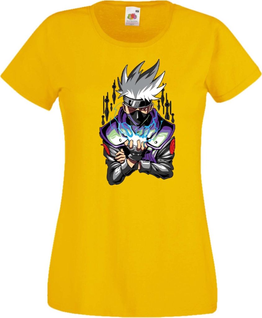 Damen T-Shirt Naruto Kakashi Hatake Sharingan Var-036 Kakashi Sharingan, Lady 2XL / Gelb