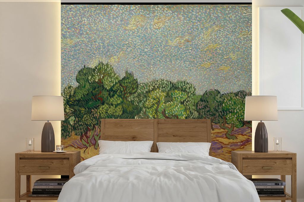 MuchoWow Fototapete für Wohnzimmer oder Schlafzimmer Wandtapete Vinyl Motivtapete Olivenbäume - Vincent van Gogh - 300x300 cm - Wanddekoration