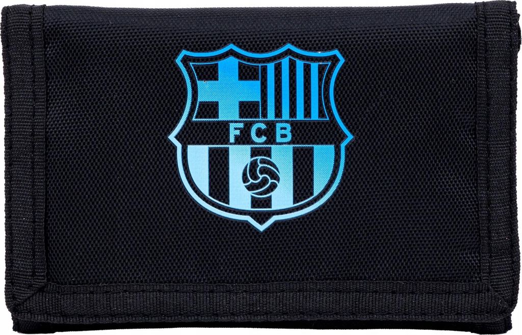 A black wallet with the FC Barcelona logo.