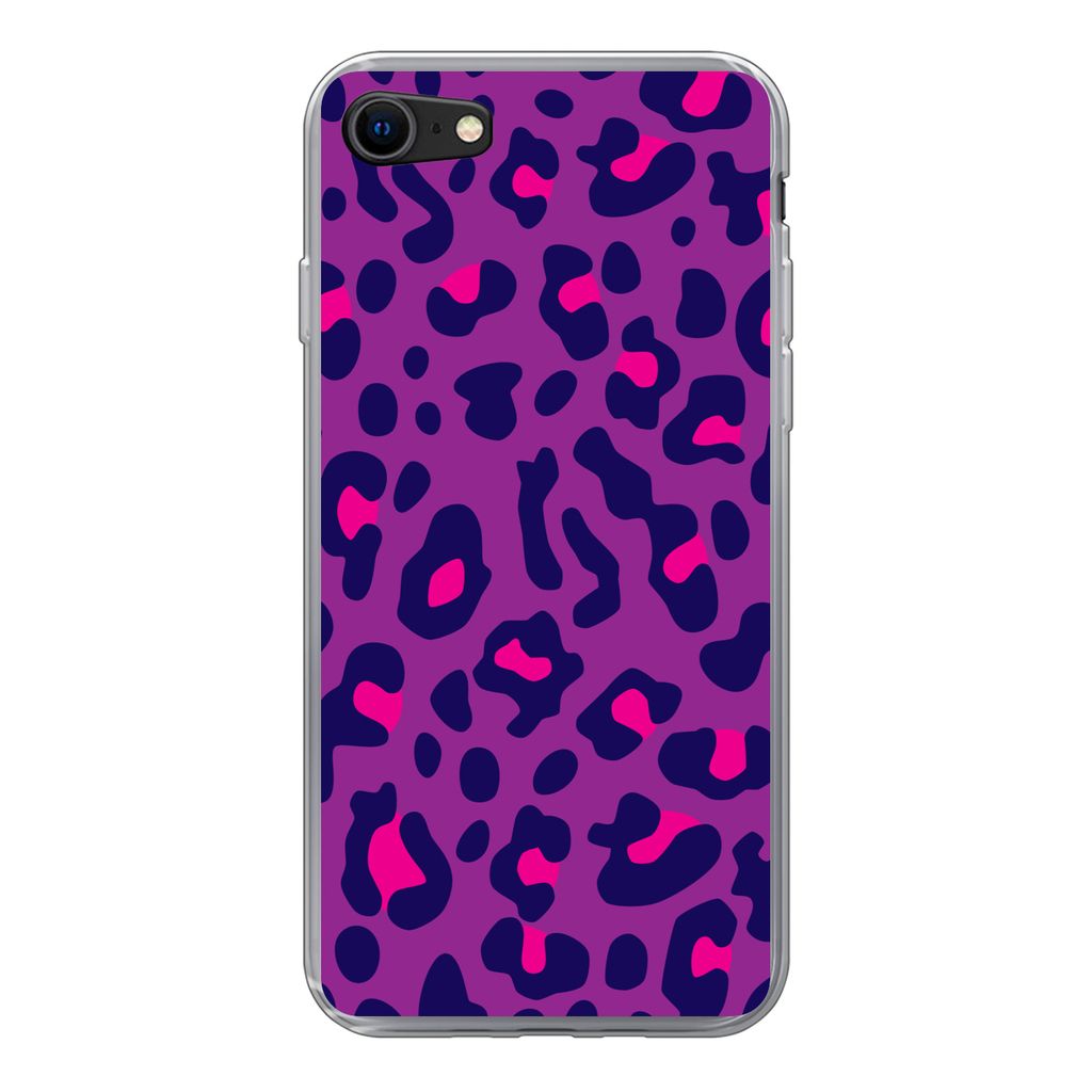 MuchoWow Handyhülle Schutzhülle Hülle für iPhone 8 Pantherdruck - Lila - Rosa Silikon Softcase Handy Hülle - Schutzhaube