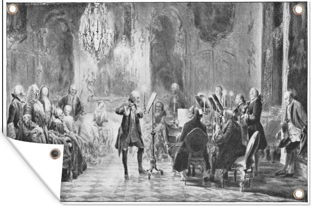 MuchoWow 90x60 cm Outdoor-Poster Gartendeko Sichtschutz Garten Poster für den Garten Eine antike Illustration des Schlosses Sanssouci in Potsdam