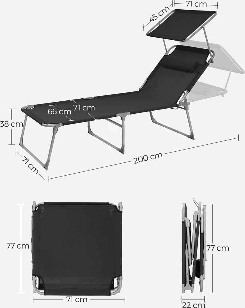 SONGMICS Gartenliege, groß, klappbarer Liegestuhl, Produktbild 7