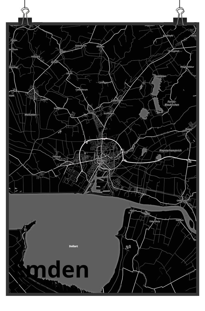 Mr. & Mrs. Panda Bild Emden DIN A4 - Geschenk, Stadt, Dorf Karte Landkarte Map Stadtplan, wandkunst, Wandbild, Wanddeko, Deko, drucke
