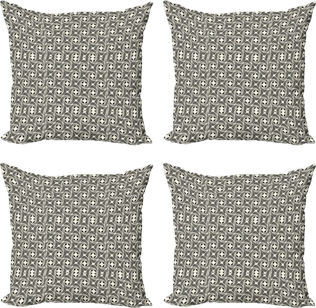 ABAKUHAUS Abstrakt Kissenbezug Set (4 Stück), Wirbels-Blumen-Muster, Moderner Doppelseitiger Digitaldruck, 60 cm x 60 cm, Koksgraue Elfenbein