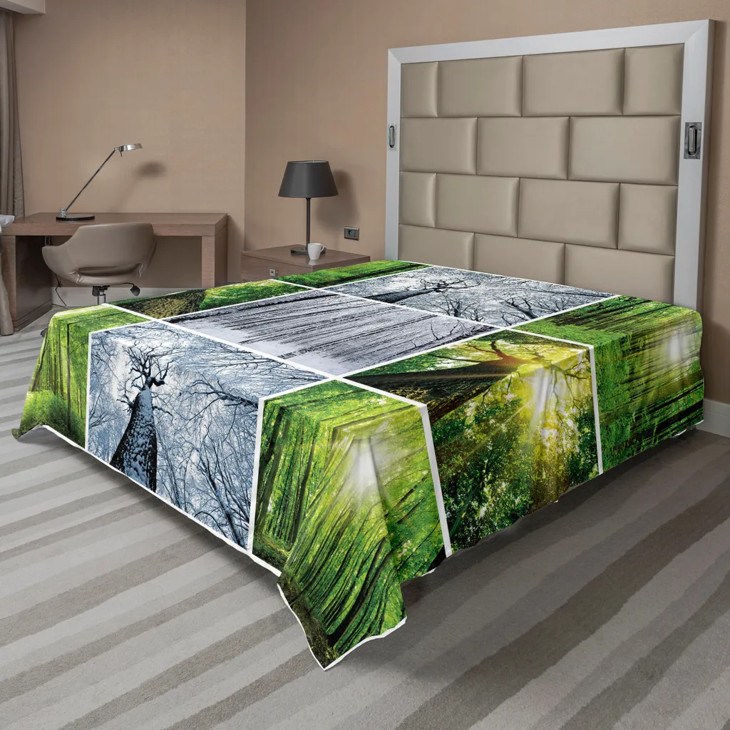 Linge de lit pour chambre parentale, grand drap plat forêt 275x260cm