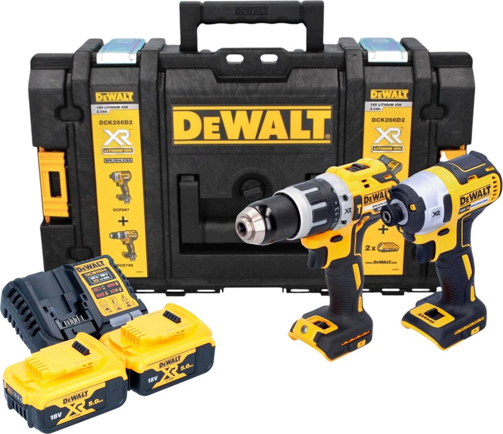DeWalt DCK266P2-QW Akku Combo Kit Kombopack Bohrer 2x5Ah Produktbild 