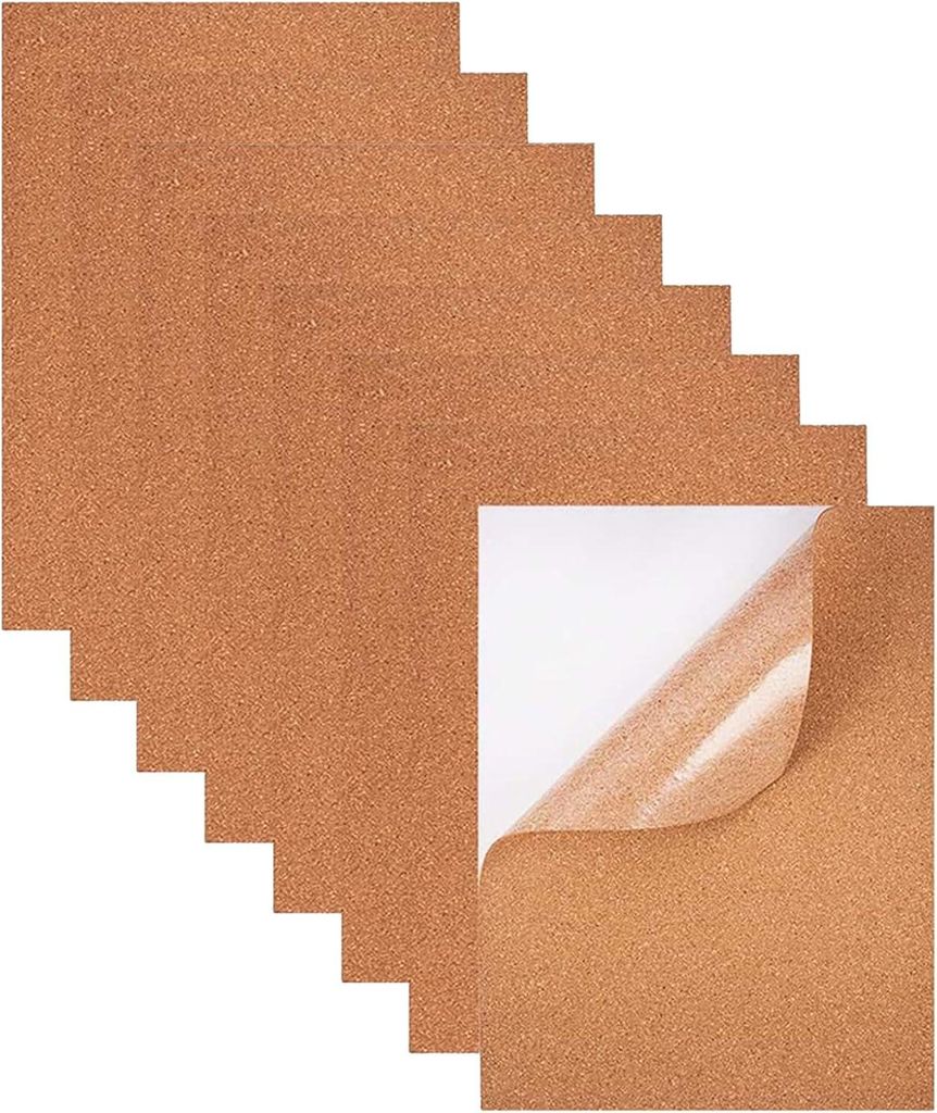 Selbstklebende Korkplatten - DIY Pinnwand - 8 Stück - 30x21 cm - 2 mm Dick