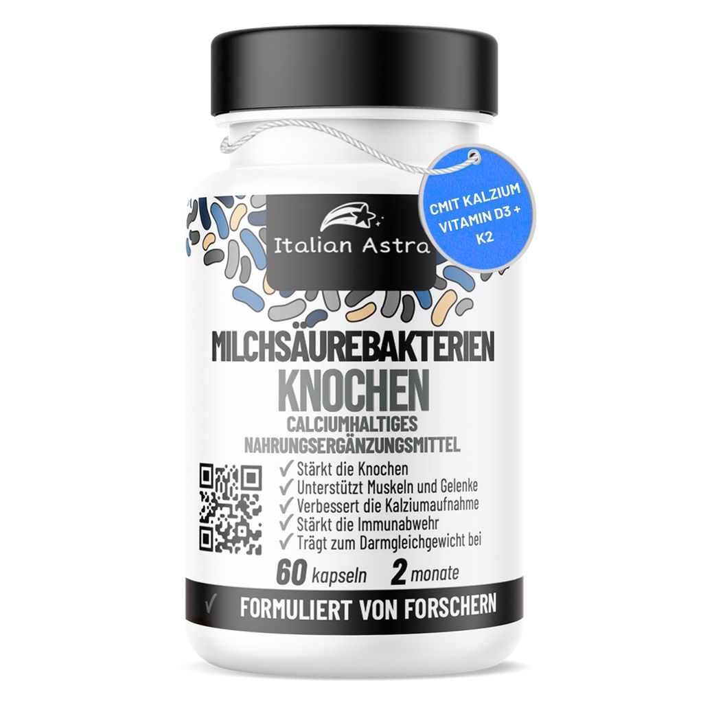 Probiotikum für Knochen, Calcium Nahrungsergänzung mit Lebenden Milchsäurebakterien, Lactobacillus Reuteri, Magnesium, Zink, Vitamin D3 K2 und C