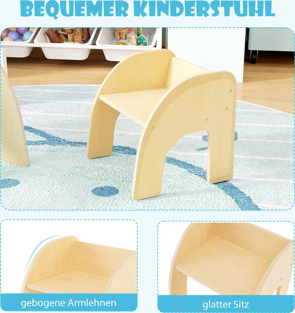 Table Enfant avec Bords Arrondis et Large Plateau en Bois Robuste Blanc - 5
