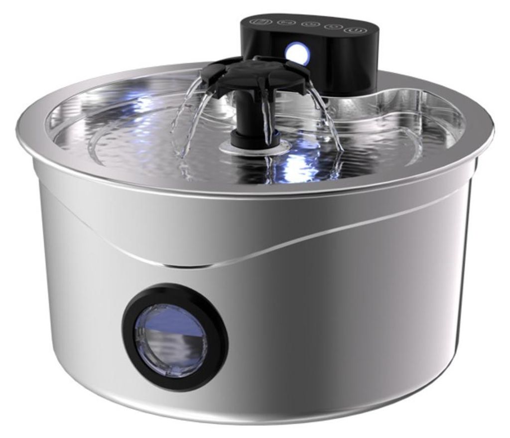 INF Edelstahl Trinkbrunnen 2,6L mit leisem Pumpenmotor für Katzen Silber