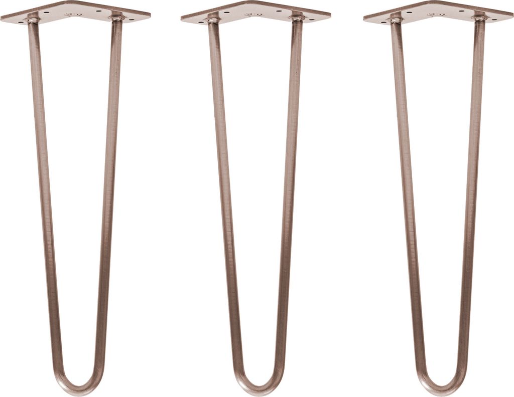 Natural Goods Berlin HAIRPIN Legs, Haarnadelbeine, Möbelfüße, Tischbeine, Antik Roségold, 40 cm, 2 Streben, 3 Stück
