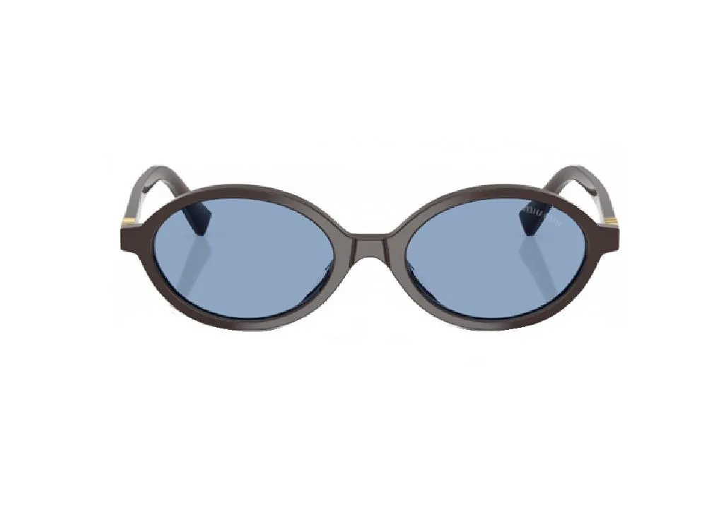 Lunettes de soleil Miu Miu ovales marron, monture acétate et verres bleus