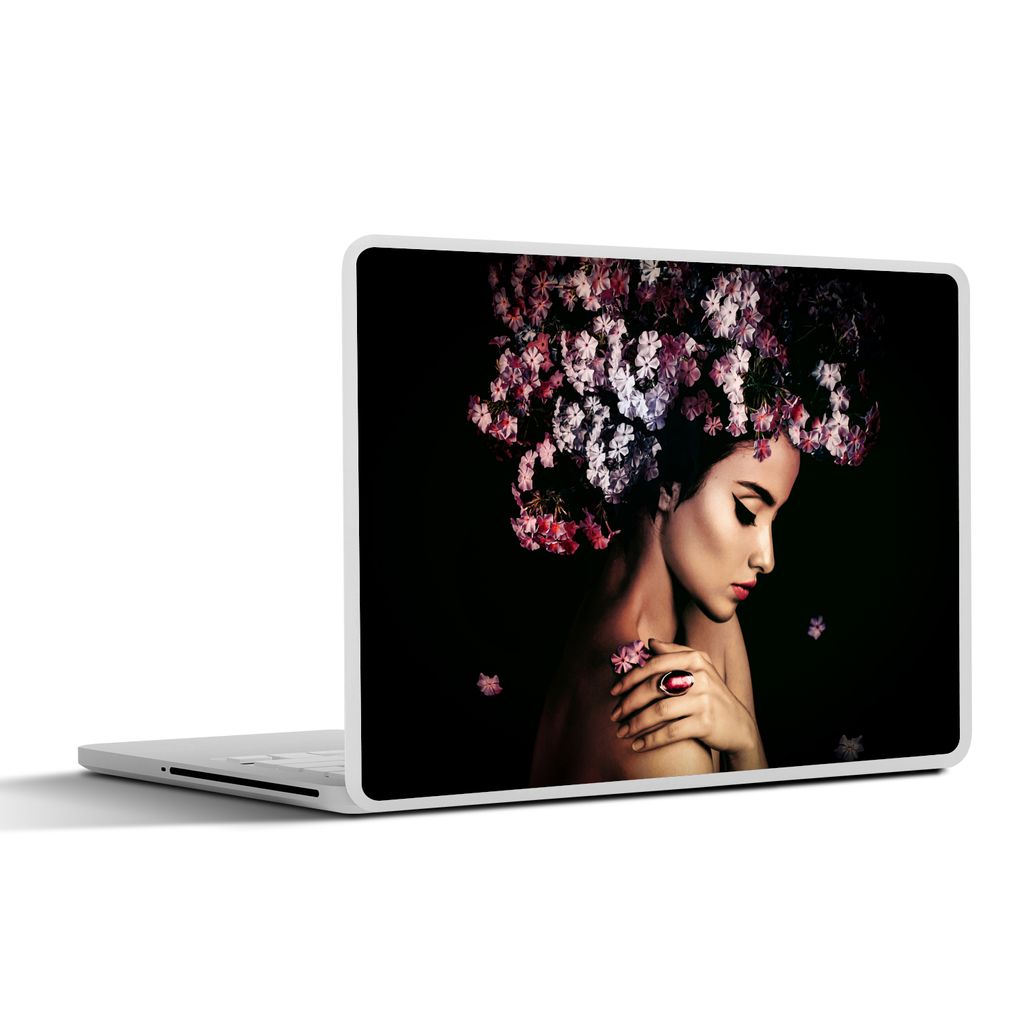 MuchoWow Laptop Aufkleber Sticker Cover Blossom - Frau - Rosa - Luxus 31x22.5 cm - Laptop-Deko