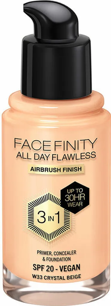 Max Factor Facefinity All Day Flawless 3 In 1 Fondotinta W33-Crystal Beige 30ml
