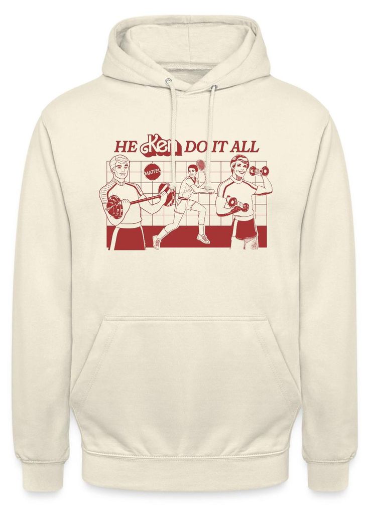 Spreadshirt Barbie Ken Design Spruch He Ken Do It All Uni Hoodie, L, Vanille-Milchshake