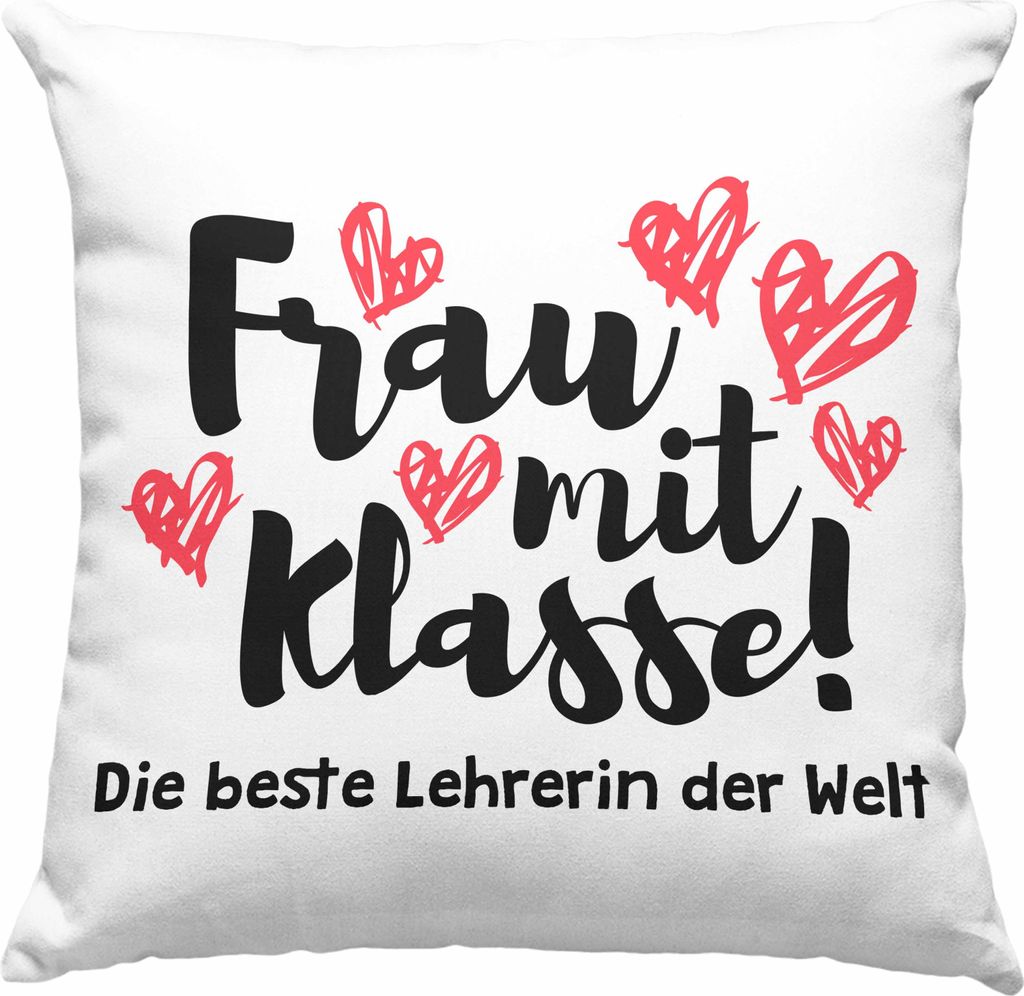 Trendation - Lehrerin Geschenk Deko-Kissen mit Füllung 40x40 Geschenkidee Lustig Danke Sprüche Grundschule Frau mit Klasse (Grün)