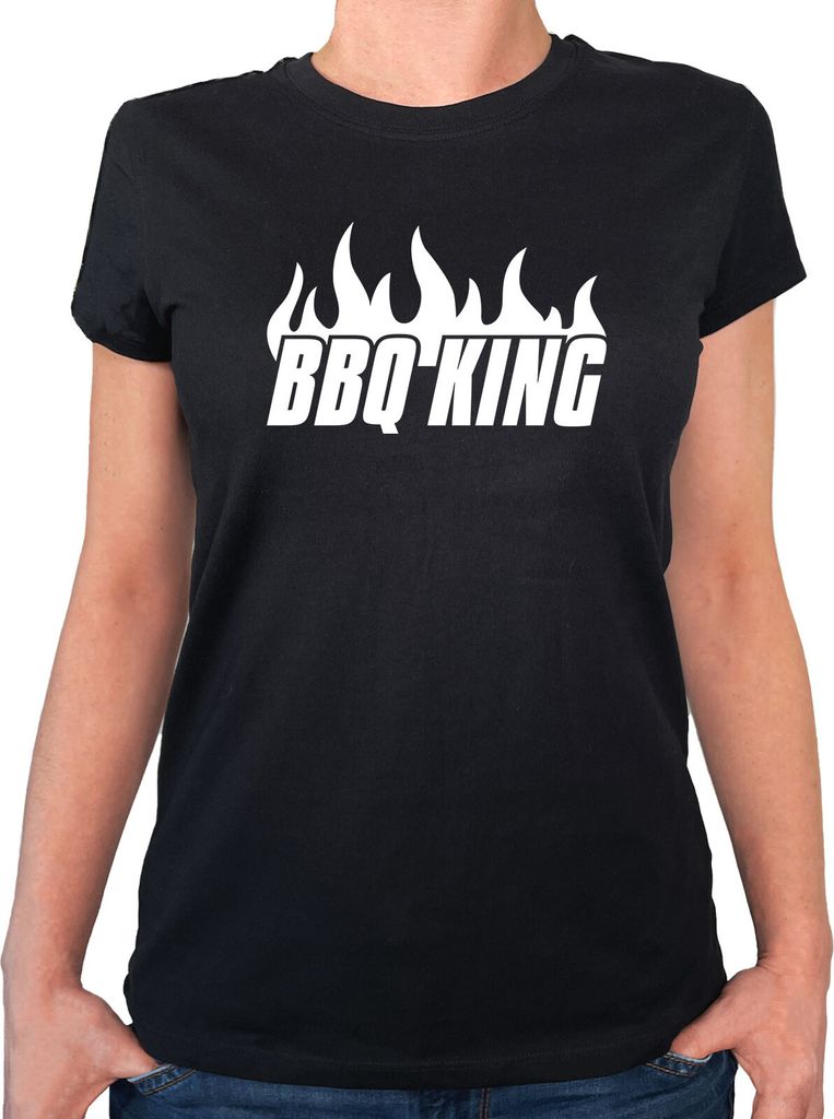 Huuraa Frauen Oberteil BBQ King Flammen Geschenk Größe XXL Black Bio Baumwolle Fairtrade BBQ King Souvenir