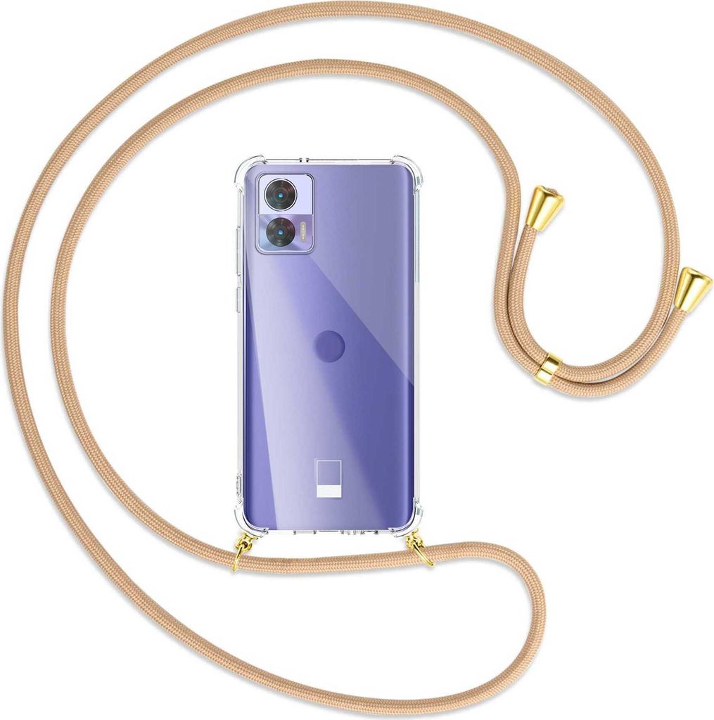 Handykette Backcover-Schutzhülle mit Band (Metall goldfarben) für Motorola Edge 30 Neo (Edge 30 Lite) - beige