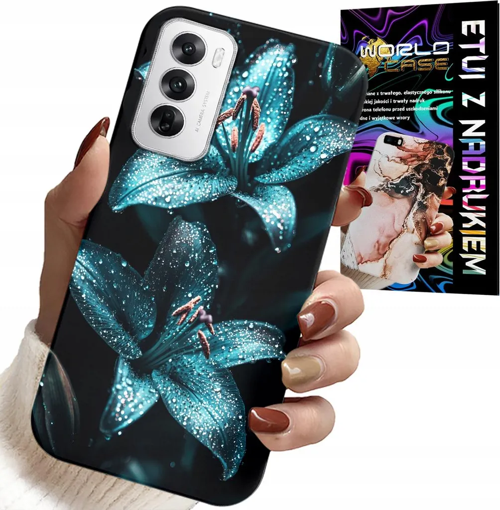 Custodia per Oppo Reno12 5G - Custodia Turchese con Fiori di Giglio + Lamina