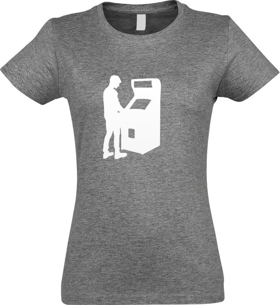 Kiwistar - T-Shirt tailliert - Damen - Graumeliert - Spielautomat Zocker Gamer - mit Motiv Bedruckt - Funshirt Design - Sport - Freizeit - Damen - M