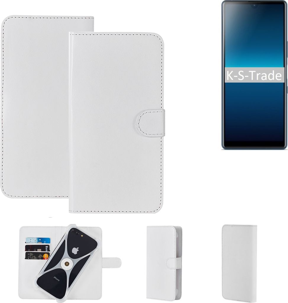 K-S-Trade Handy Hülle Schutz Hülle kompatibel mit Sony Xperia L4 Cover Case Bookstyle Bumper weiß 1x