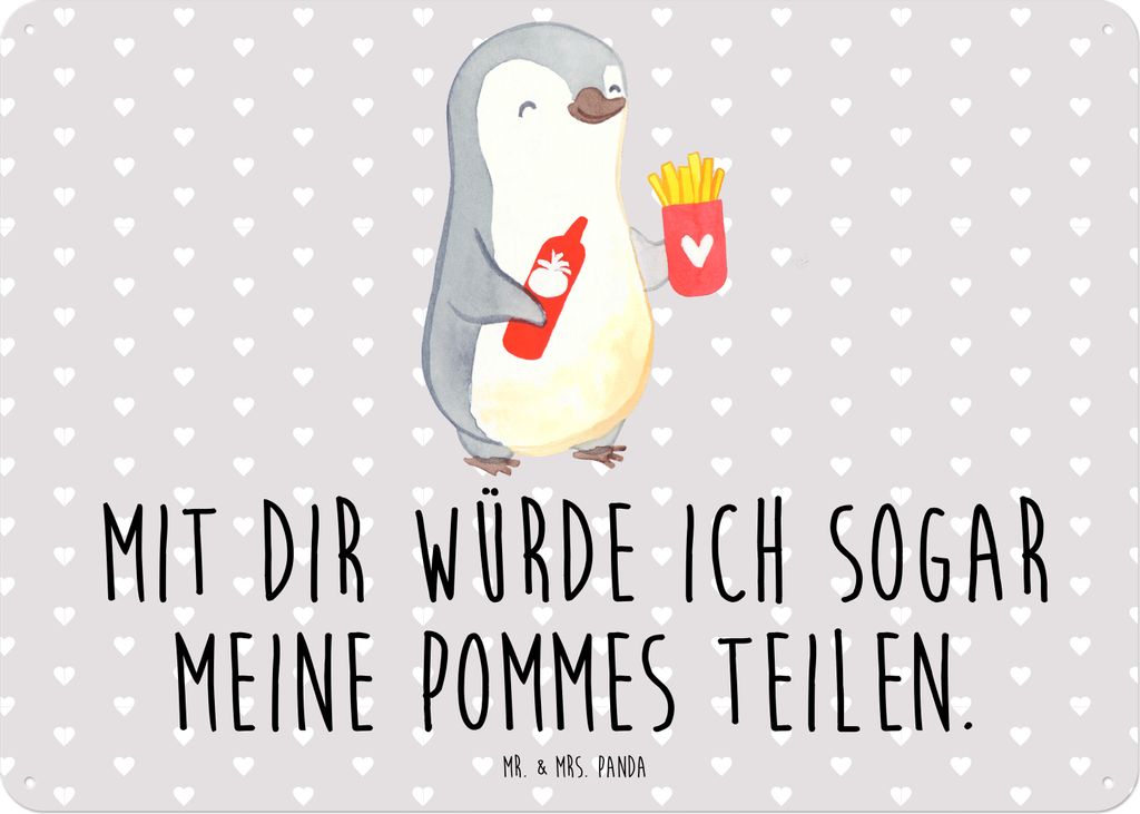 Mr. & Mrs. Panda Wandbild Pinguin Pommes DIN A5 - Grau Pastell - Geschenk, tafel, Schild, Valentinstag, Freund, Blechschild, für Freundin, Magnets...