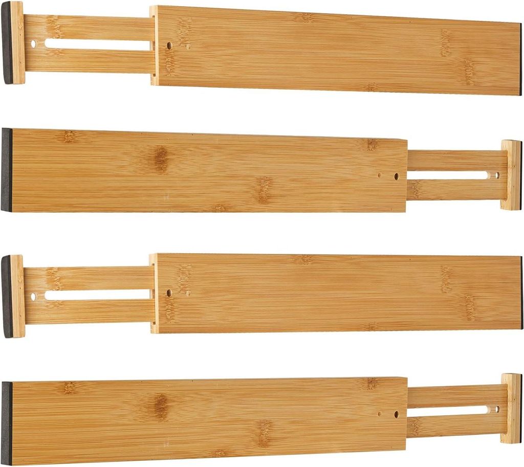 Bamboo Schubladeneinteiler - Verstellbar und Rutschfest - Set von 4 - Natürliche Moso-Bambus