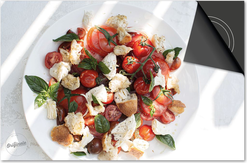 Induktionsschutz 78x52 - abdeckplatte Induktion matt- Dietrix Kochfeldschutz- Exklusive - Food - Salat mit Tomaten