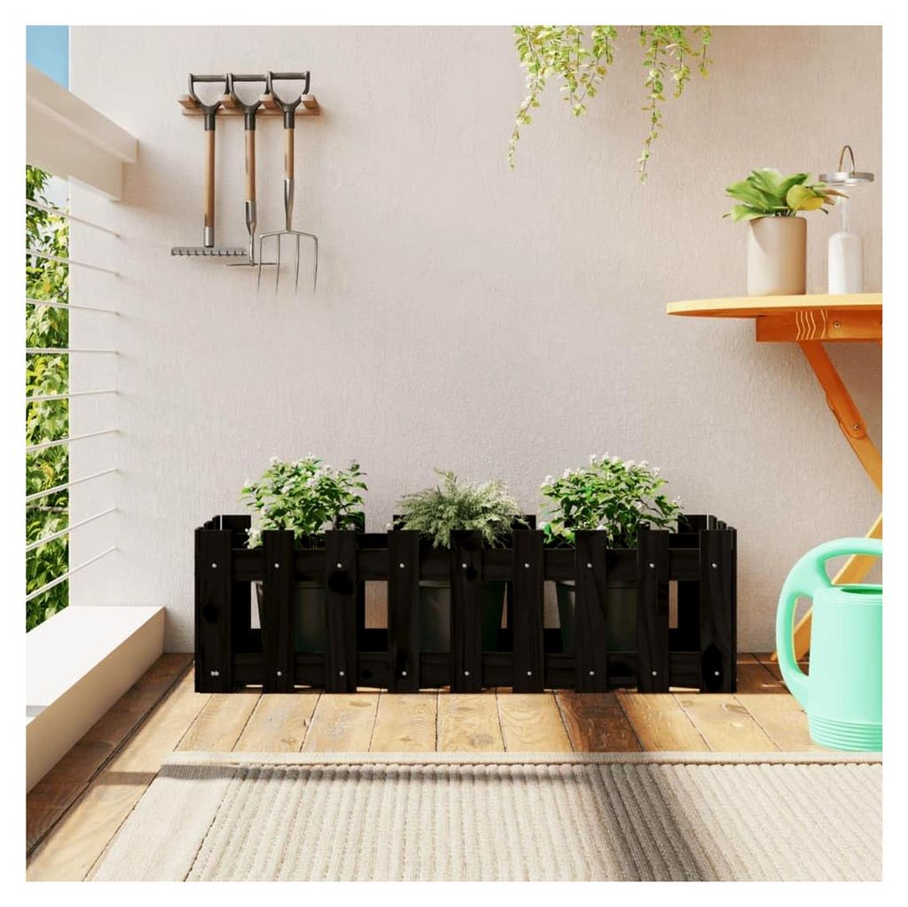 Hochbeet mit Zaun-Design schwarz 100x30x30 cm aus Kiefernholz