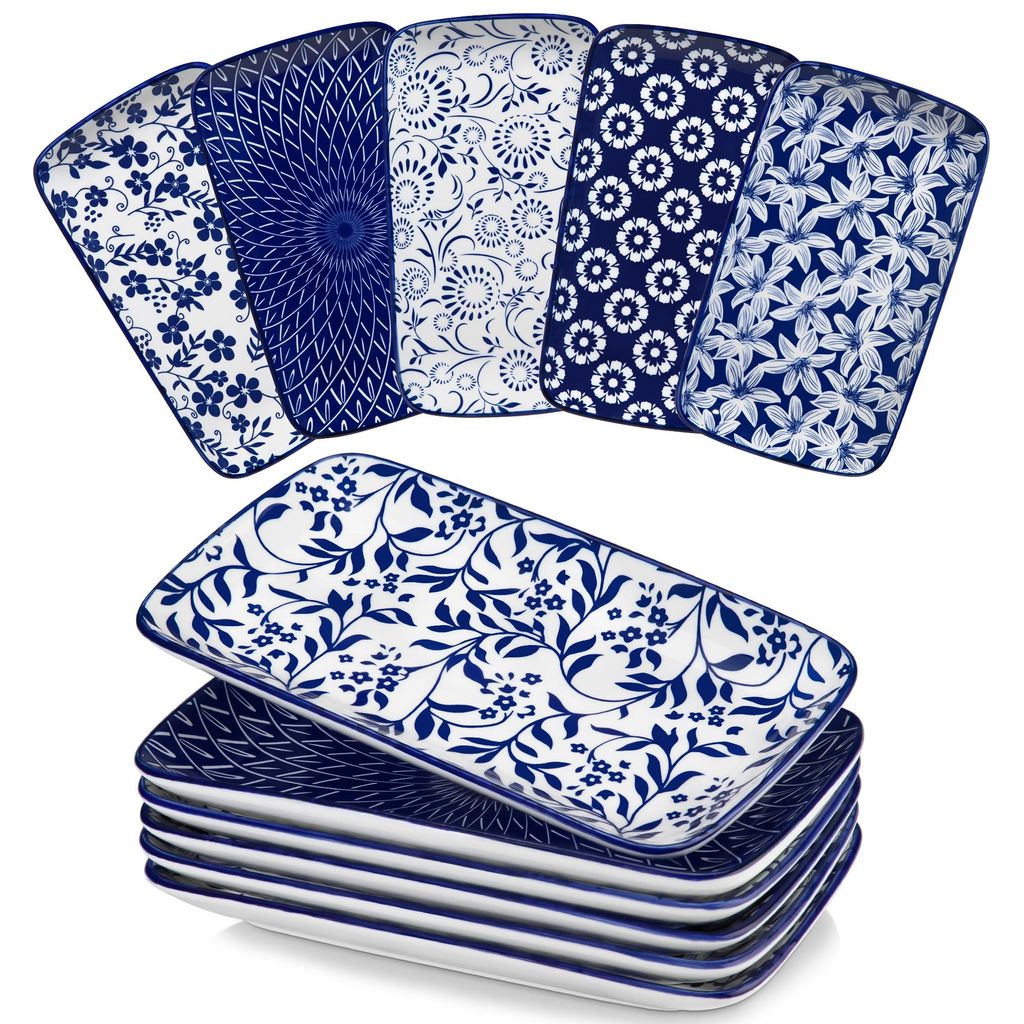 Assiette à sushis, lot de 6 assiettes rectangulaires Image du produit 