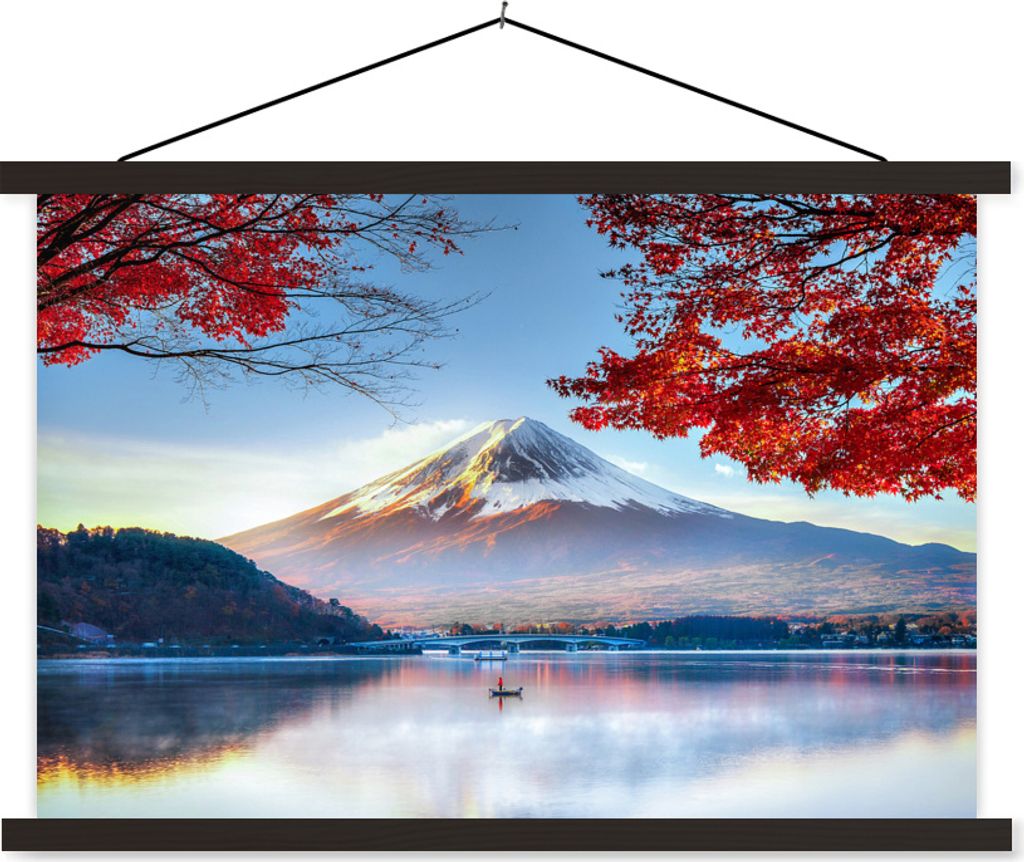 MuchoWow Textilposter Der japanische Berg Fuji in Asien im Herbst 60x40 cm mit schwarzem Rahmen - Hölzernes
