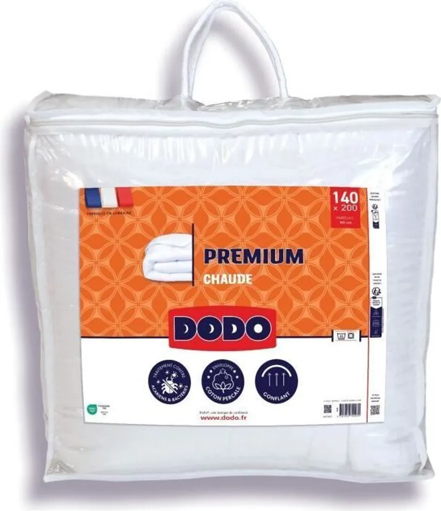 Couette chaude PREMIUM DODO 140x200 cm - Confort 250g/m² Blanc Soft