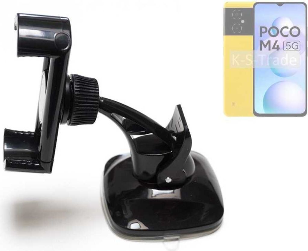 K-S-Trade kompakte Handy-Halterung Windschutzscheibe kompatibel mit POCO M4 5G Armaturenbrett schwarz Autohalterung KFZ Halter Scheiben-Halterung
