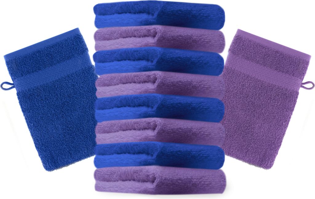 Betz 10 Stück Waschhandschuhe 16x21 cm PREMIUM 100% Baumwolle Farbe: lila und royalblau