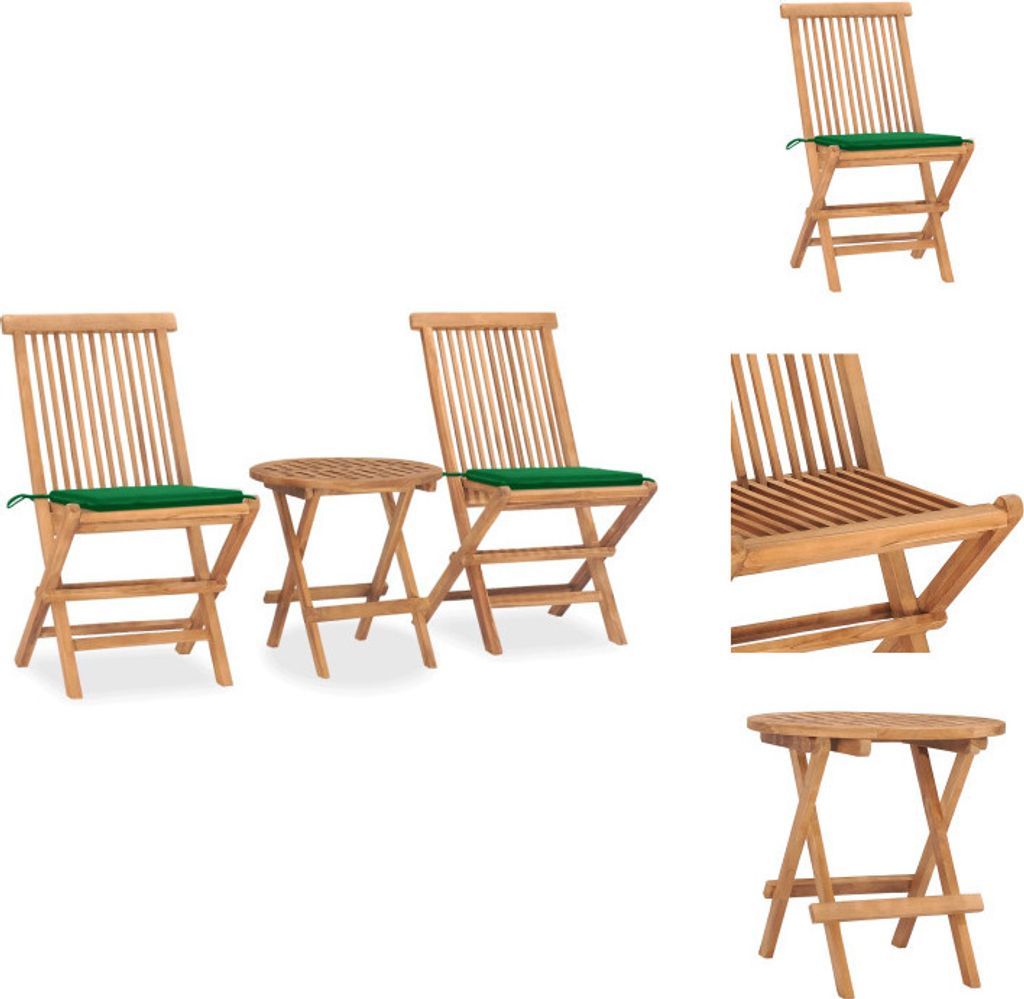vidaXL 3-tlg. Garten-Essgruppe mit Kissen Klappbar Massivholz Teak - Gartenmöbel-Sets