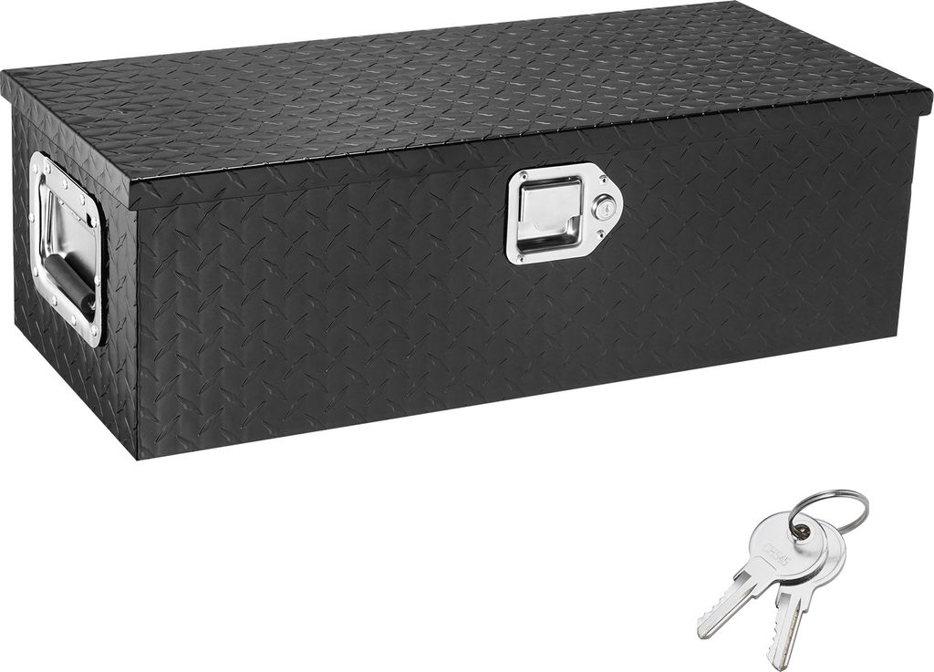 SucceBuy 30"x13"x9,6" Robuster Werkzeugkasten aus Aluminium für die Ladefläche, Aufbewahrungskiste mit Diamantplatte und seitlichem Griff und Sch...