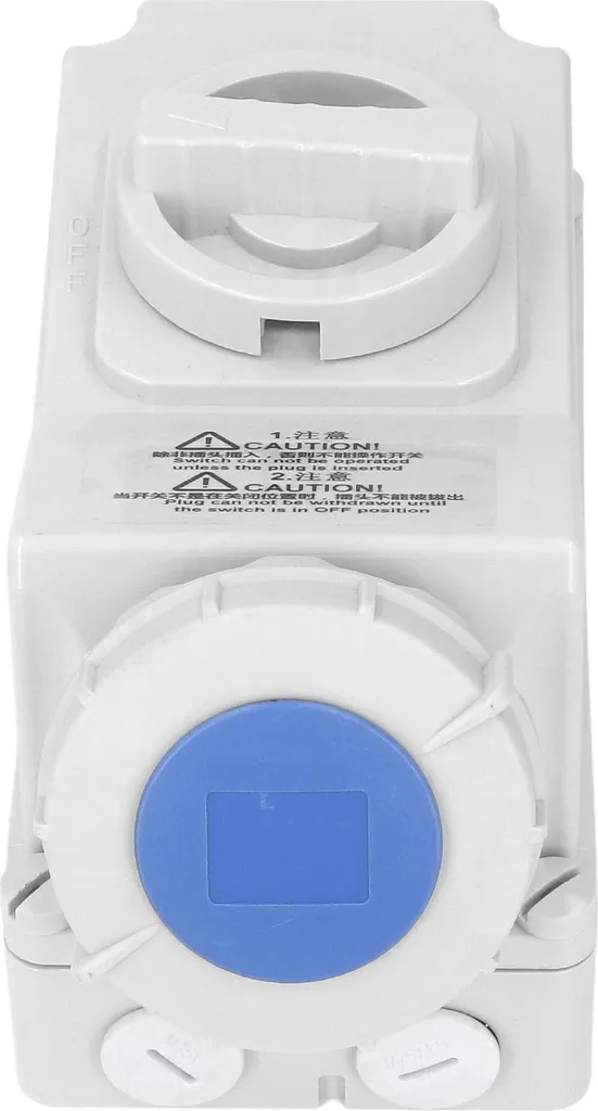 Prise IP67 32A 2P+T anti-poussière avec dispositif interverrouillé bleu
