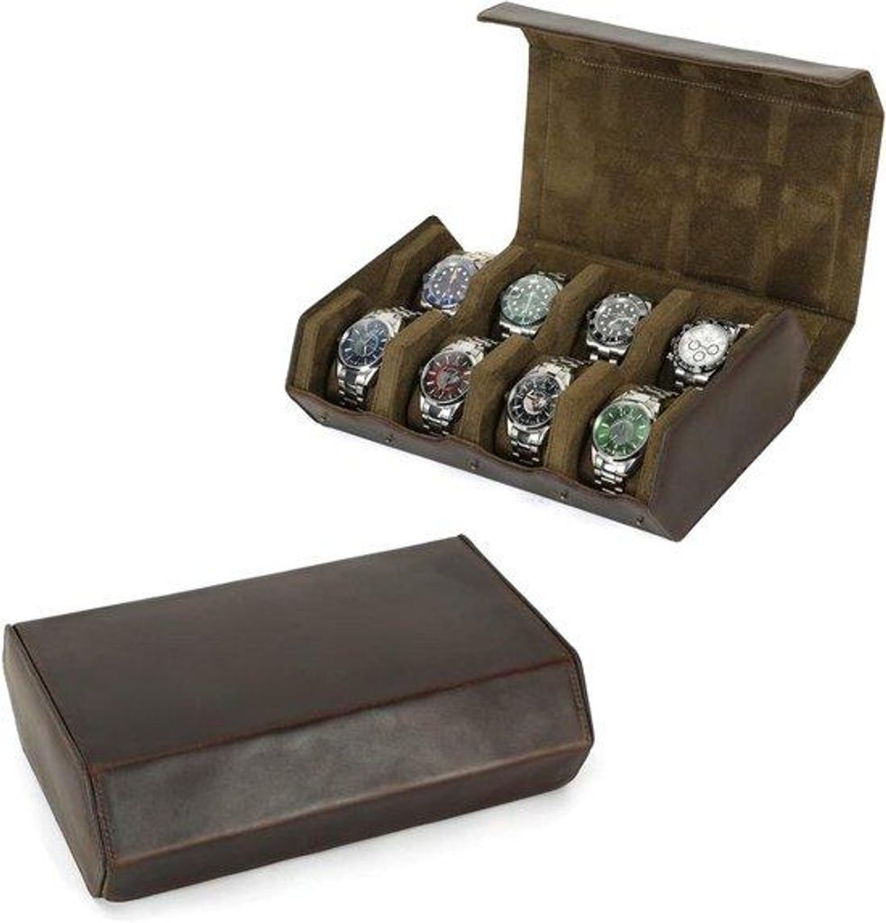 Leder Uhrenkassette braun 8fach Schutzbox