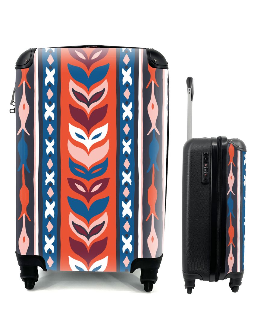MuchoWow Koffer Handgepäck Trolley Rollkoffer Kleine Reisekoffer mit 4 Rollen - Design - Blumen - Pflanzen - Rot - Minimalismus - Cabin Size < 5...