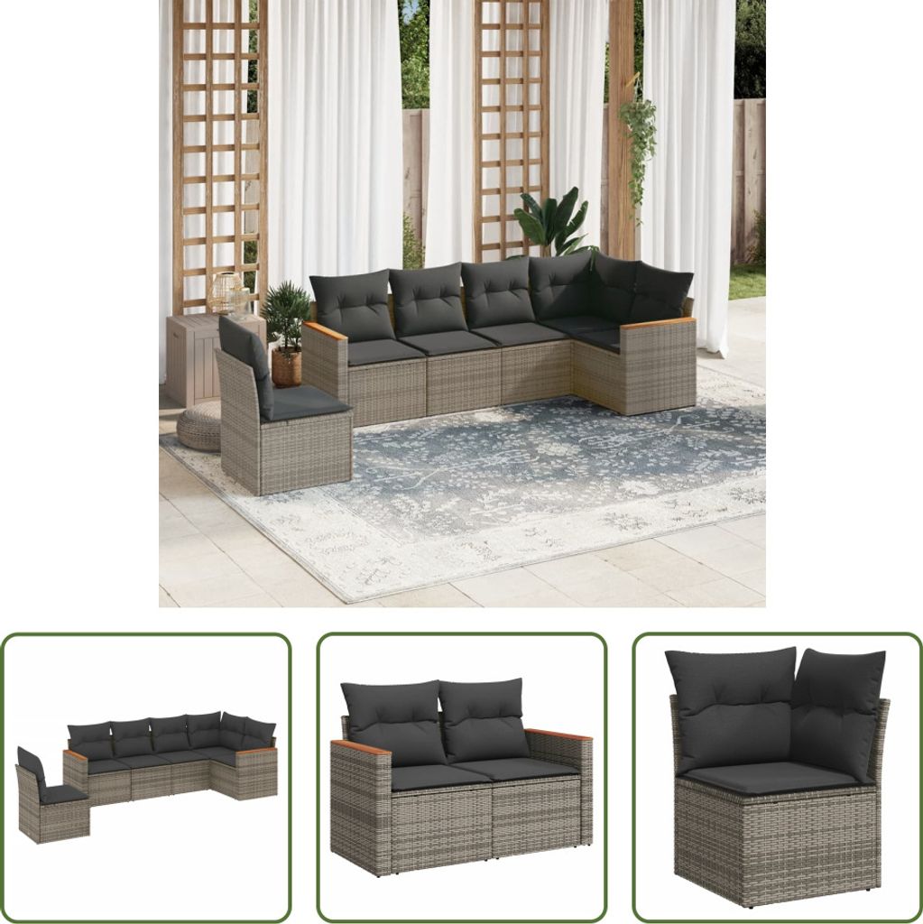 The Living Store 6-tlg. Garten-Sofagarnitur mit Kissen Grau Produktbild 