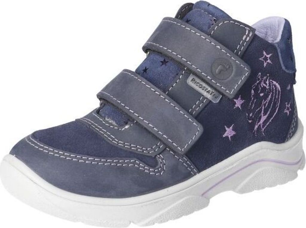 RICOSTA Boots FANNI von PEPINO mit Pferdemotiv und Sternchen echt Leder Velour Klettverschluss Microfaserfutter Mädchen nautic Blau Größe 27