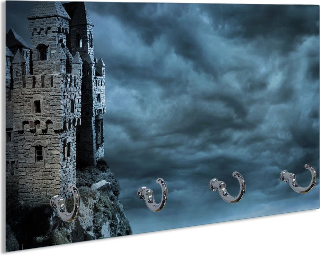 Wallario Schlüsselbrett aus Glas, Motiv: Altes Geisterschloss, 30 x 20 cm mit 4 Haken