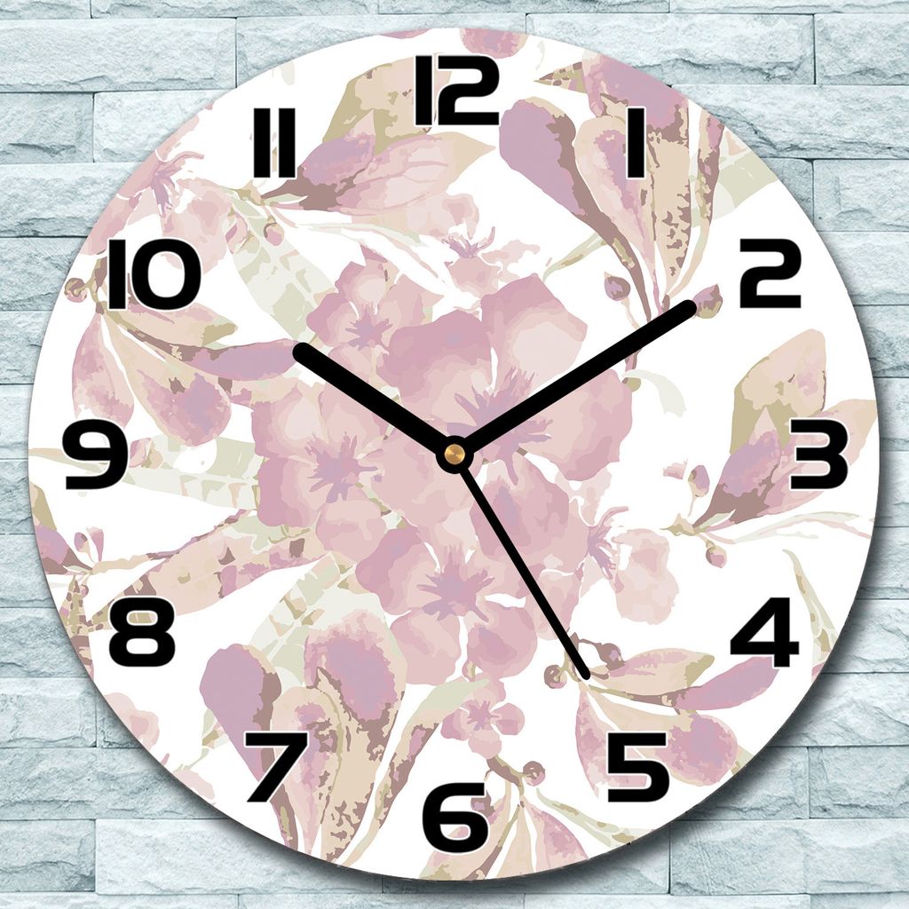Wanduhr aus Glas Rund fi 30 Rosa Blumen Pflanze Quarz Deko Schlafzimmer Büro