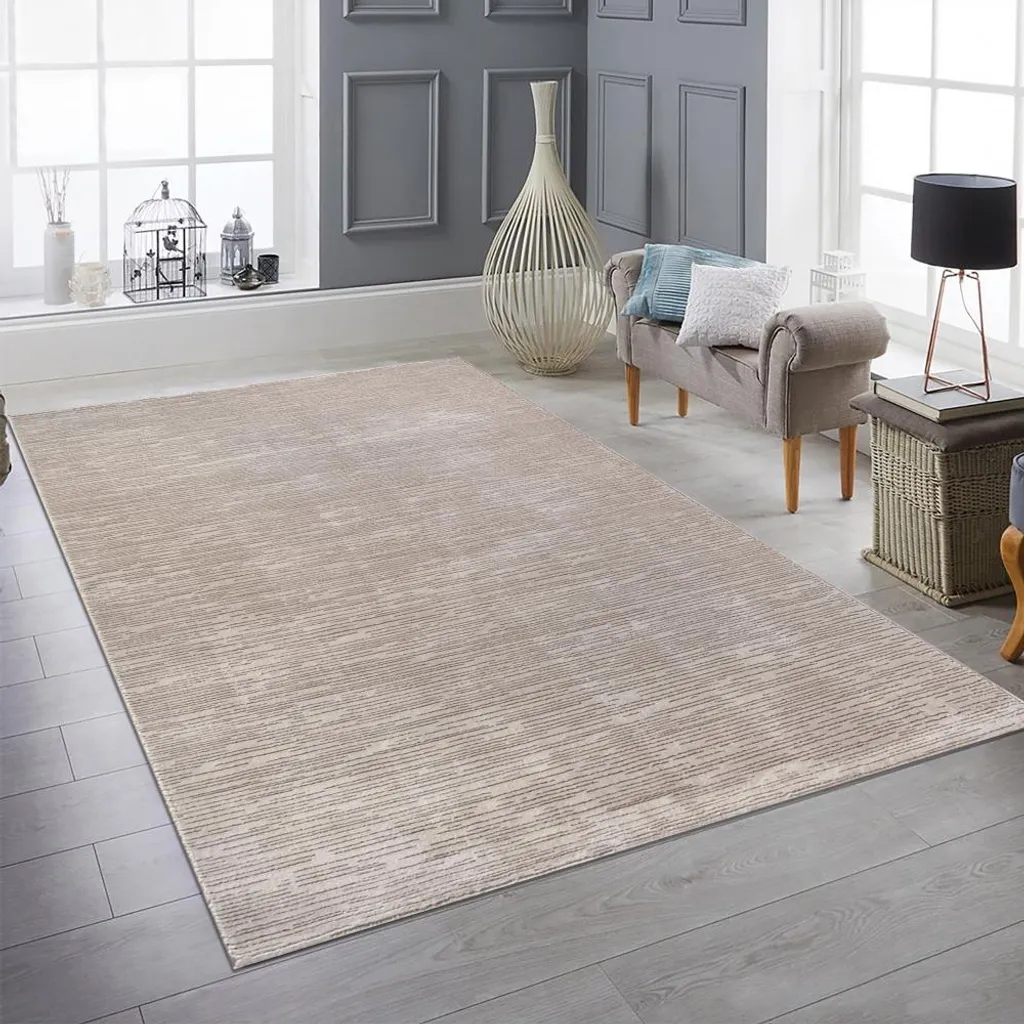 Tapis moderne beige 160x230 cm avec lignes élégantes et tissage plat