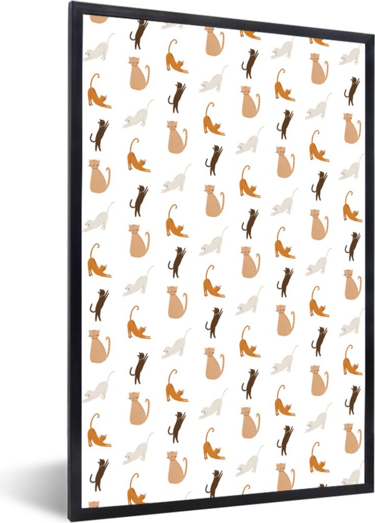 MuchoWow MuchoWow Gerahmtes Poster Katzen - Farben - Muster 60x90 cm - Poster mit zchwarzem Bilderrahmen - Kunst
