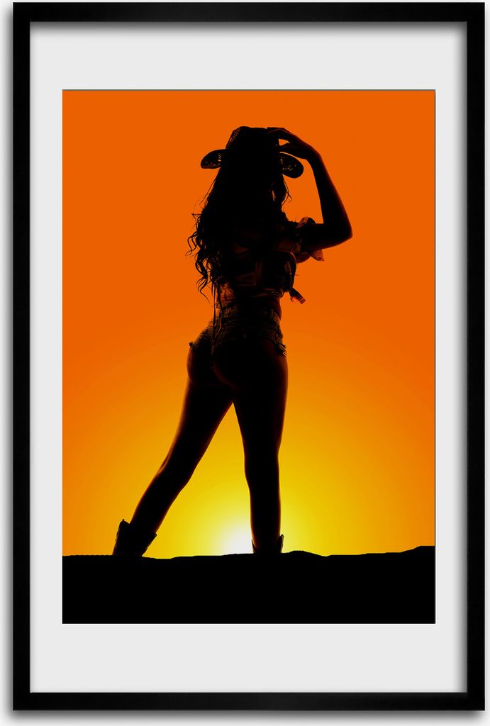 Bild - Bilderrahmen - 40 cm x 60 cm - MDF - Rahmen - Wandkunst - Cowgirls Silhouette